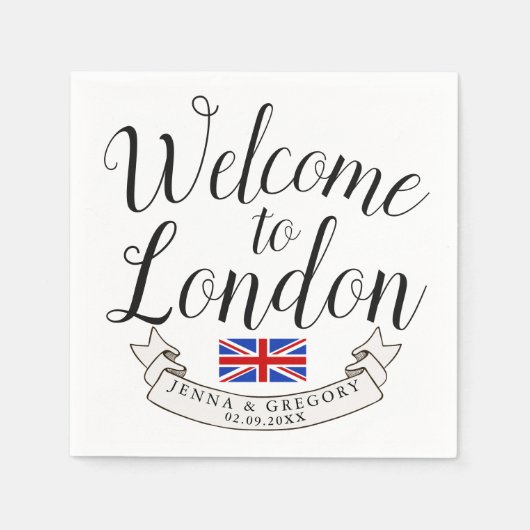 Serviette En Papier Bienvenue à Londres | Personnalisation du mariage  (Devant)