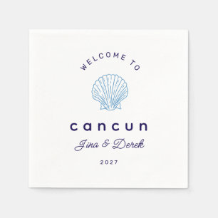Serviette En Papier Bienvenue à Mariage de Destination Cancun Bleu
