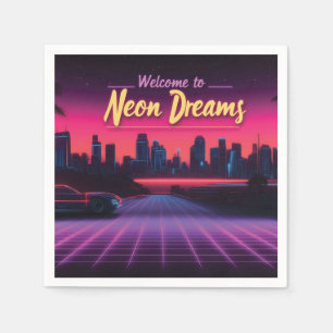 Serviette En Papier Bienvenue à Neon Dreams - Retro Wave Cityscape