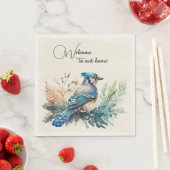 Serviette En Papier Bienvenue Aquarelle Bleu Jay Bird (En situation)