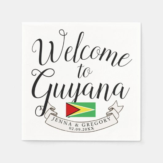 Serviette En Papier Bienvenue au Guyana | Personnalisation du mariage (Devant)