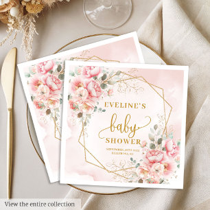 Serviette En Papier Bienvenue Baby Girl rose pastel parties scintillan