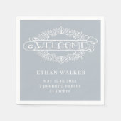 Serviette En Papier bienvenue bébé garçon bleu monogramme (Devant)