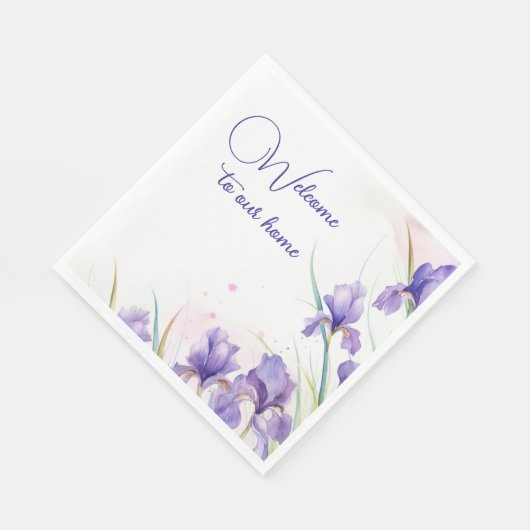 Serviette En Papier Bienvenue Bordure Iris Violet (Coin)