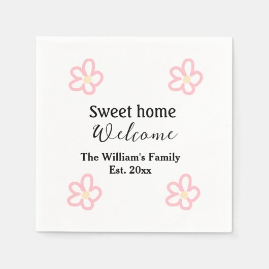 Serviette En Papier Bienvenue douce maison ajouter nom de famille anné (Devant)