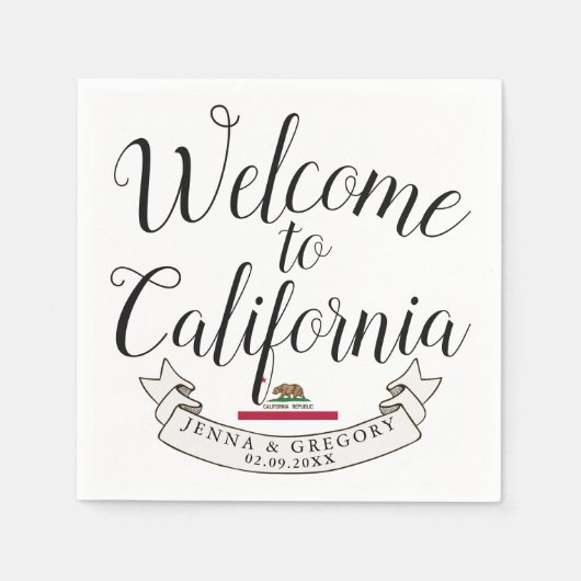 Serviette En Papier Bienvenue en Californie | Mariage de destination (Devant)