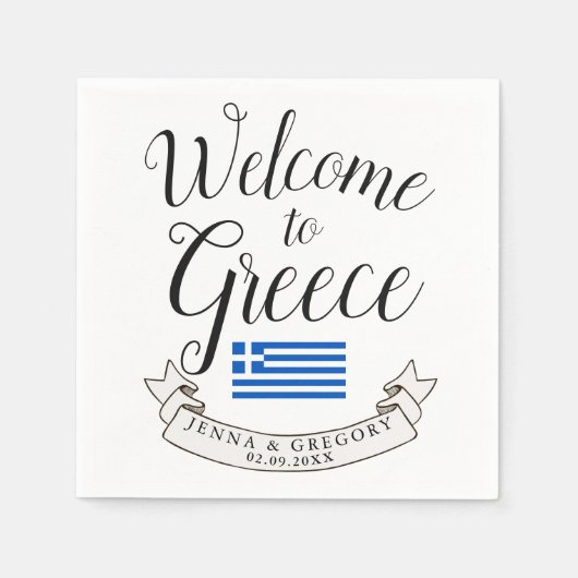 Serviette En Papier Bienvenue en Grèce | Destination Faveur Mariage (Devant)
