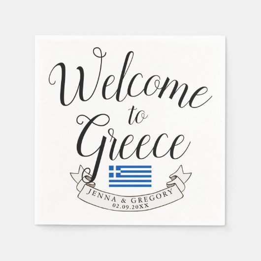 Serviette En Papier Bienvenue en Grèce | Mariage de destination person (Devant)