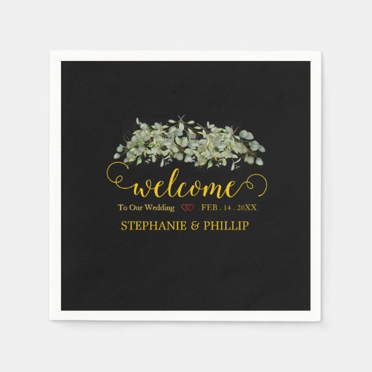 Serviette En Papier Bienvenue Green Eucalyptus Foliage Mariage (Devant)