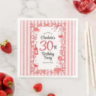Serviette En Papier Bienvenue pour les 30 ans Vin et dîner dessinés à 