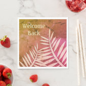 Serviette En Papier Bienvenue Retour Motif en silhouette feuille rose  (En situation)