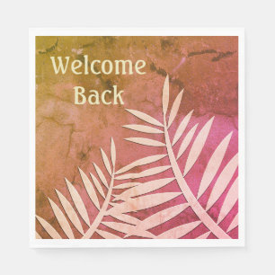 Serviette En Papier Bienvenue Retour Motif en silhouette feuille rose 