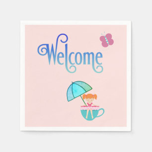 Serviette En Papier Bienvenue Teacup Girl Butterfly Carré