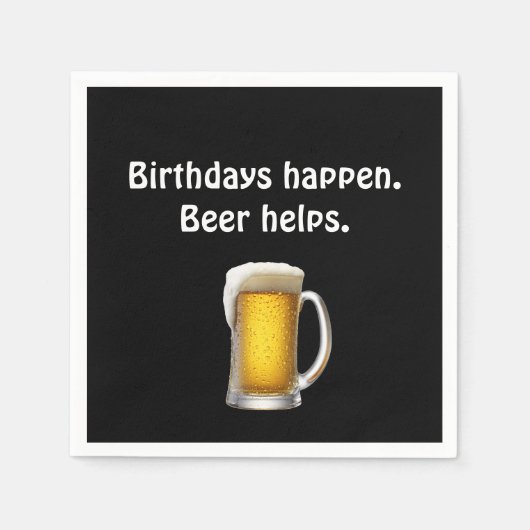 Serviette En Papier Bière d'anniversaire en noir (Devant)