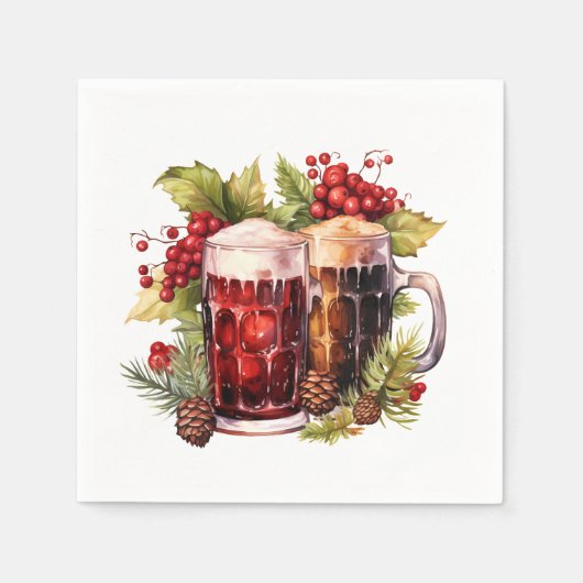 Serviette En Papier Bière d'aquarelle de Noël festive (Devant)