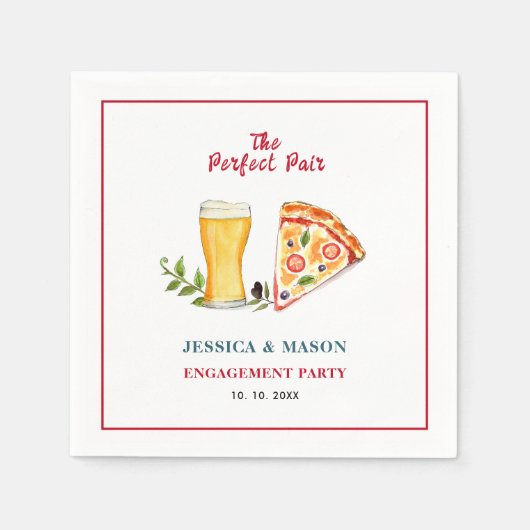 Serviette En Papier Bière et Pizza Parfait Partie d'engagement paire (Devant)