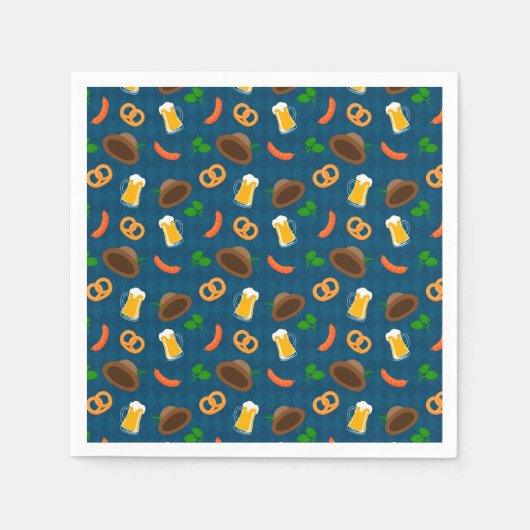 Serviette En Papier Bière Oktoberfest, Motif Pretzel & Saucisson (Devant)