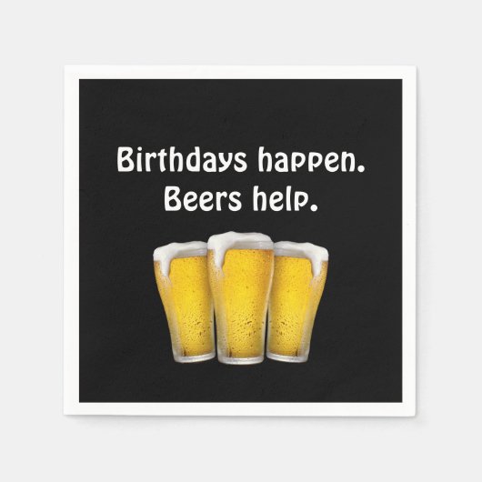 Serviette En Papier Bières d'anniversaire sur serviettes noires (Devant)
