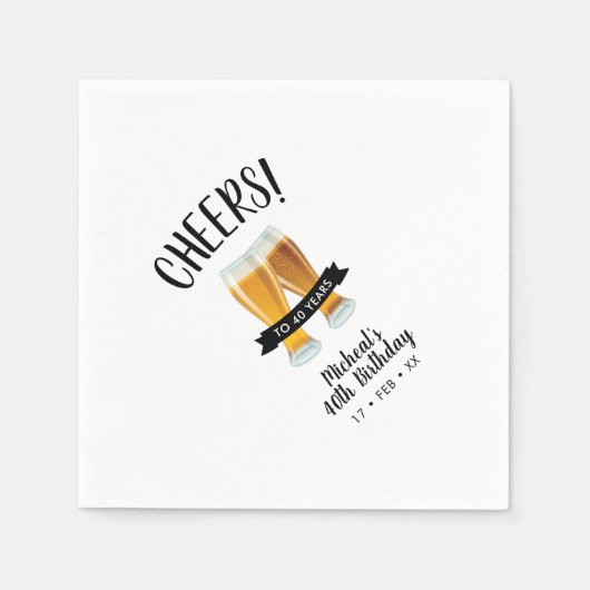 Serviette En Papier Bières | Fête moderne Adulte 40e Anniversaire (Devant)