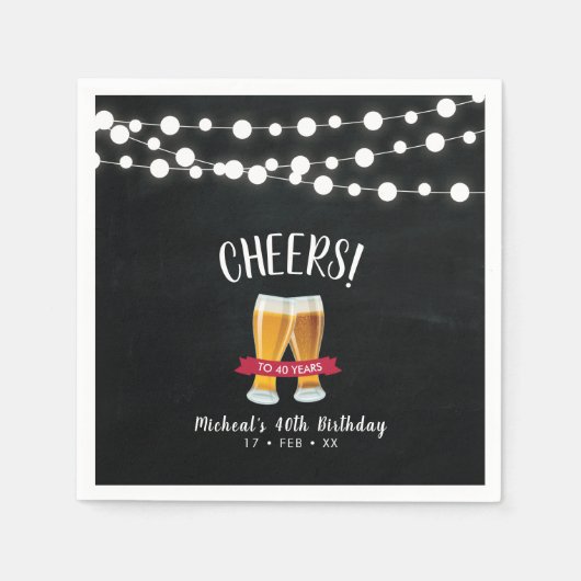 Serviette En Papier Bières | Rustic Adult 40th Birthday Party (Devant)