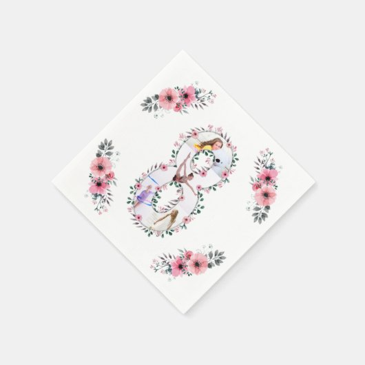 Serviette En Papier Big 8th Birthday Girl Photo Collage Fleur rose (Coin)