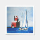 Serviette En Papier Big Red Michigan Lighthouse and Sailboat (Devant)