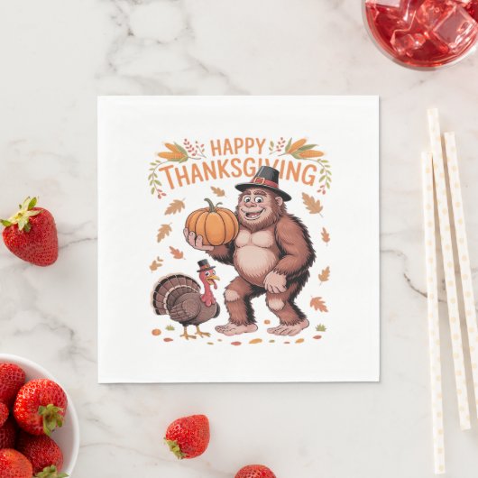Serviette En Papier Bigfoot Turquie Citrouille Thanksgiving Day Classi (En situation)