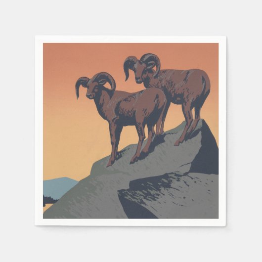 Serviette En Papier Bighorn Sheep American West Wildlife (Devant)