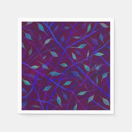 Serviette En Papier Bijou de Bourgogne foncé Monogramme de feuillage (Devant)