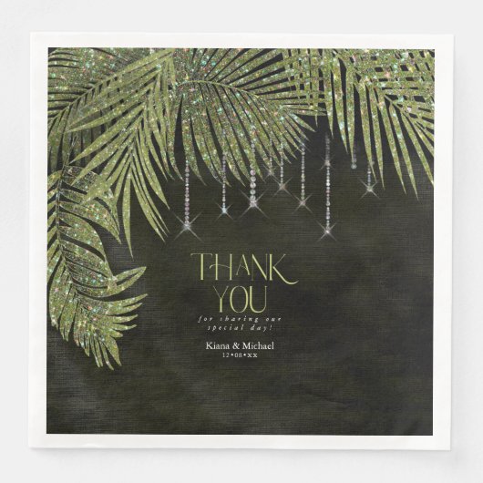 Serviette En Papier Bijoux feuille Merci vert ID830 (Devant)