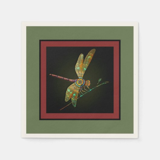 Serviette En Papier Bijoux Tone Dragonfly rencontre Mandala sur Olive (Devant)