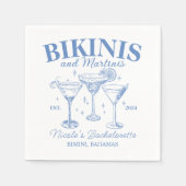 Serviette En Papier Bikinis Et Martinis Bachelorette Bleue (Devant)