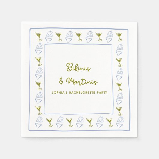 Serviette En Papier Bikinis & Martinis Blue Olive Bachelorette (Devant)