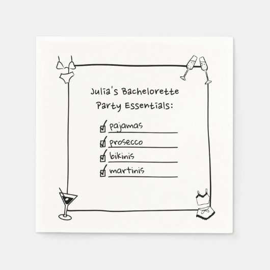 Serviette En Papier Bikinis, Martinis, Pyjamas, Procuco Bachelorette (Devant)