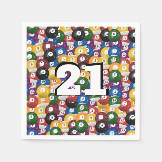 Serviette En Papier Billiard Balls pour 21e anniversaire (Devant)