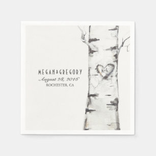 Serviette En Papier Birch Carved Heart Rustic Mariage