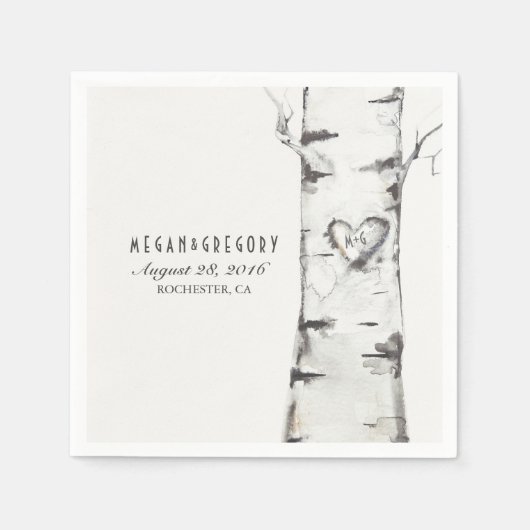 Serviette En Papier Birch Carved Heart Rustic Mariage (Devant)
