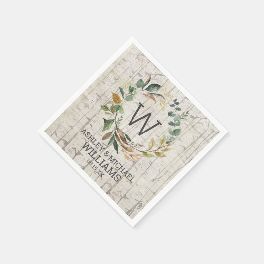 Serviette En Papier Birch Eucalyptus Verdure Wreath Monogramme Mariage (Coin)