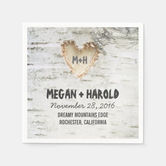 Serviette En Papier Birch Heart Rustic Tree inspiré (Devant)