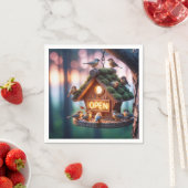 Serviette En Papier Birdhouse avec néon signe ouvert (En situation)