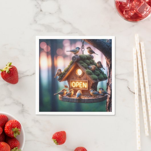 Serviette En Papier Birdhouse avec néon signe ouvert (En situation)
