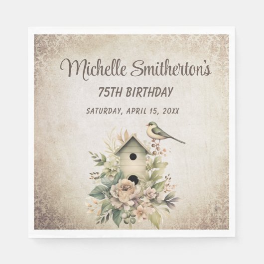 Serviette En Papier Birdhouse Botanical Nature 75e anniversaire (Devant)