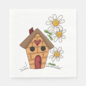 Serviette En Papier Birdhouse Et Fleurs (Devant)