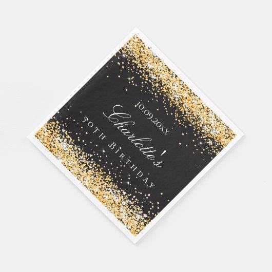 Serviette En Papier Birthday black gold name elegant luncheon (Coin)