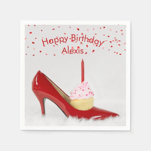 Serviette En Papier Birthday Cupcake In a Red Shoe (Devant)