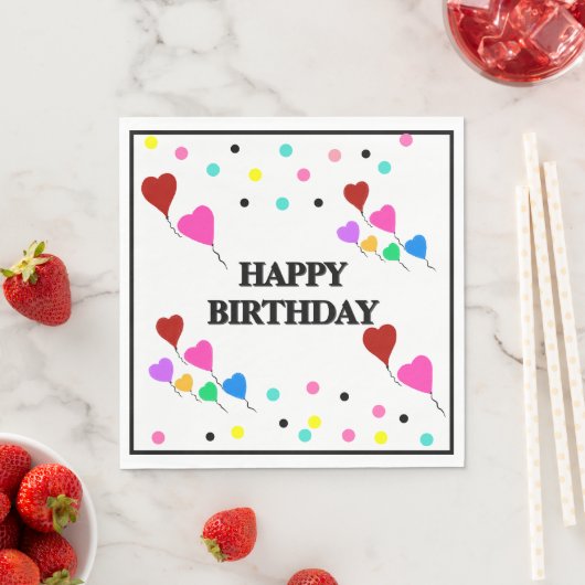 Serviette En Papier Birthday Heart Balloons Polka Dots (En situation)