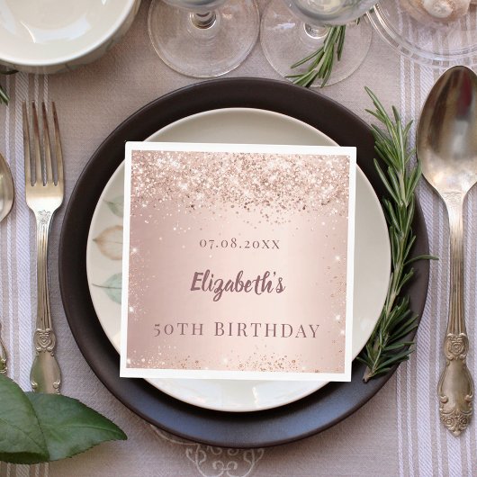 Serviette En Papier Birthday party rose gold confetti pink luncheon