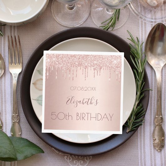 Serviette En Papier Birthday party rose gold drips pink luncheon