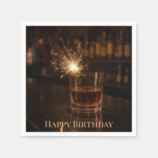 Serviette En Papier Birthday Party Sparkler In a Glass Of Whiskey (Devant)