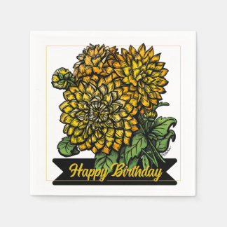 Serviette En Papier Birthday Yellow Dahlias Floral